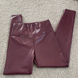 maroon faux leather skinny leggings, size medium, worn once!